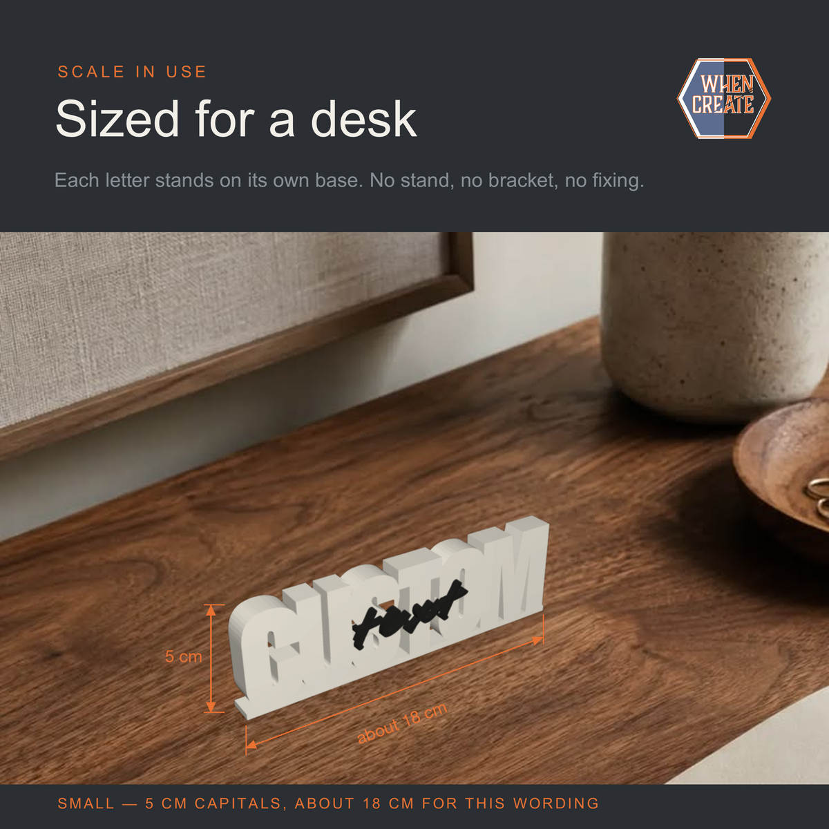 Custom Desk Text Sign by WHEN CREATE. 3D printed and made to order in Cyprus. Product slide 2 of 5.