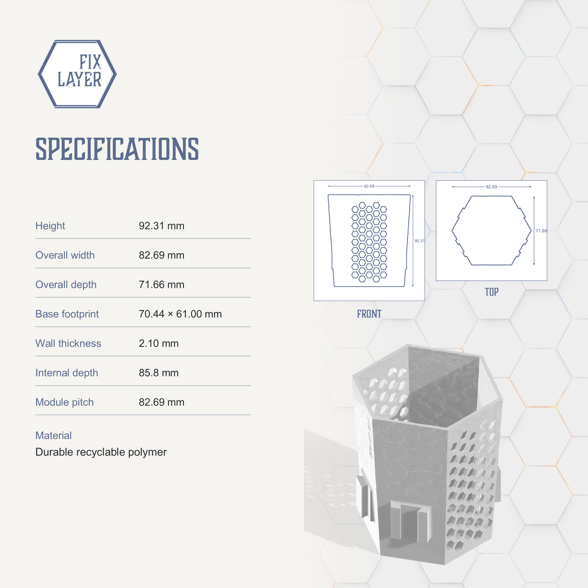 Hex Grid Desk Organiser by FIX LAYER. 3D printed and made to order in Cyprus. Product slide 3 of 4.