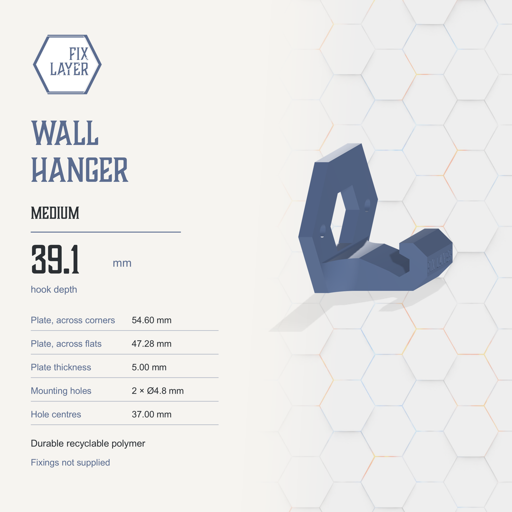 Wall Hanger by FIX LAYER. 3D printed and made to order in Cyprus. Product slide 6 of 7.